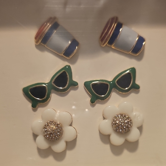 Nwt 3 Pairs Kate Spade Earrings Set - Blue, Green, White - Picture 2 of 3